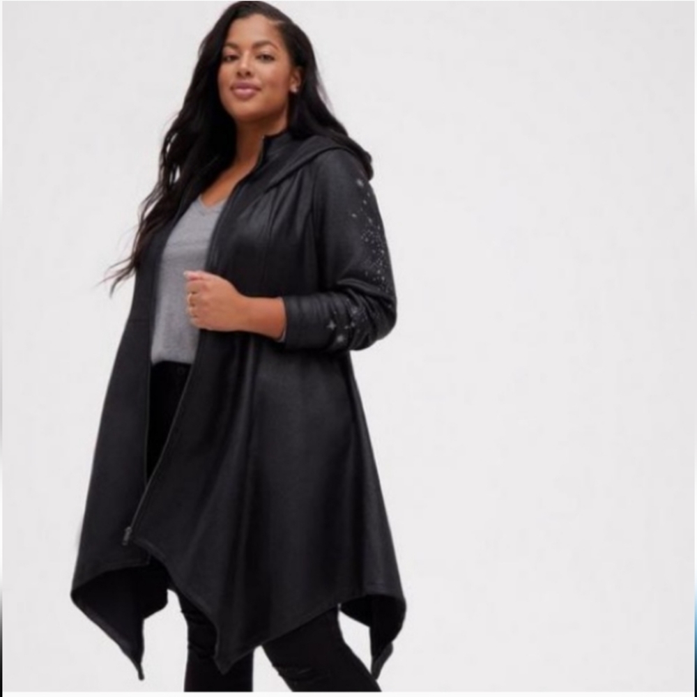 Torrid embroidered Coat - Harry Potter Faux Suede Deathly Hallows Black size 3
